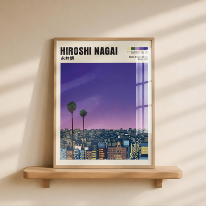 Hiroshi Nagai Pacific Breeze Poster, Tokyo 1982, Japanese City Nightscape, Palm Trees, Retro Sunset Wall Art, Japan Decor