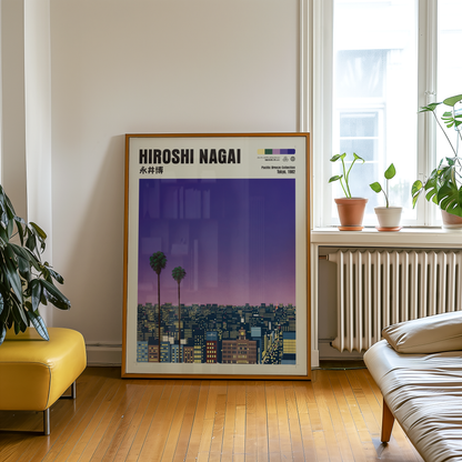Hiroshi Nagai Pacific Breeze Poster, Tokyo 1982, Japanese City Nightscape, Palm Trees, Retro Sunset Wall Art, Japan Decor