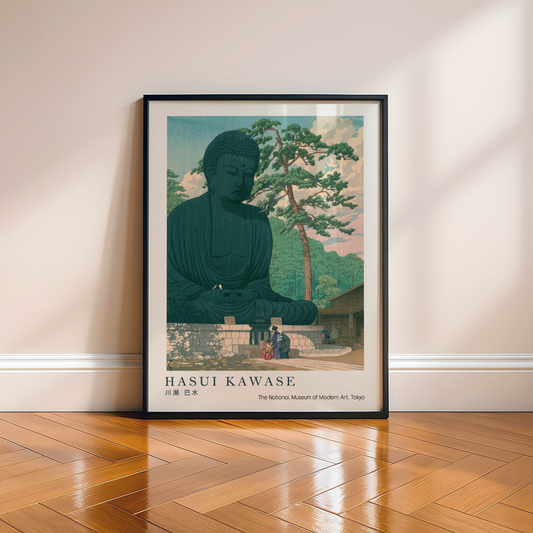 Hasui Kawase Japanese Woodblock Print, Great Buddha and Pine Trees Poster, Vintage Japanese Art, Zen Wall Decor, Japan Travel Gift