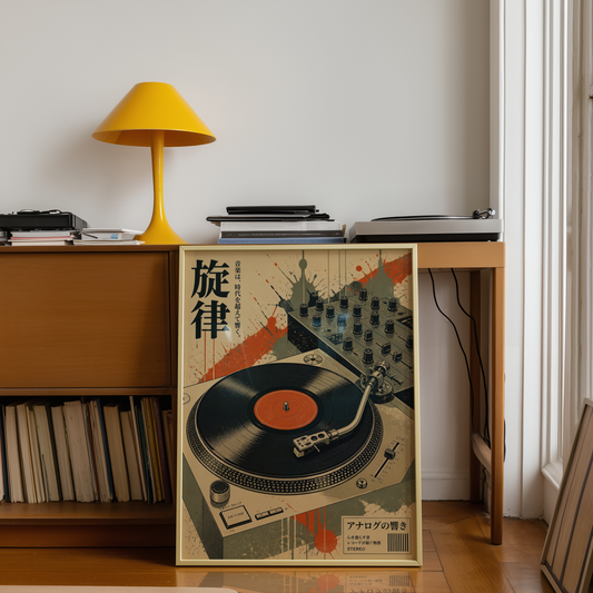 Vintage Turntable Poster, Retro Vinyl Record Wall Art, DJ Music Room Decor, Analog Music Print, Record Player Poster, Mid Century Style