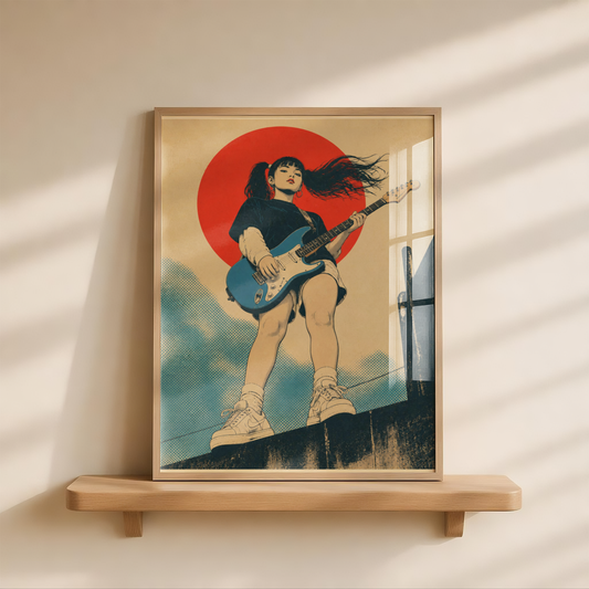 Rock Guitar Girl Poster, Female Guitarist Wall Art, Retro Music Print, Alternative Rock Decor, Music Room Poster, Vintage Inspired Art