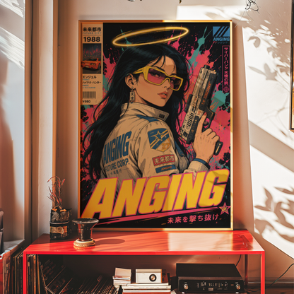 Affiche Cyberpunk Angel Protocol | Femme & Future City