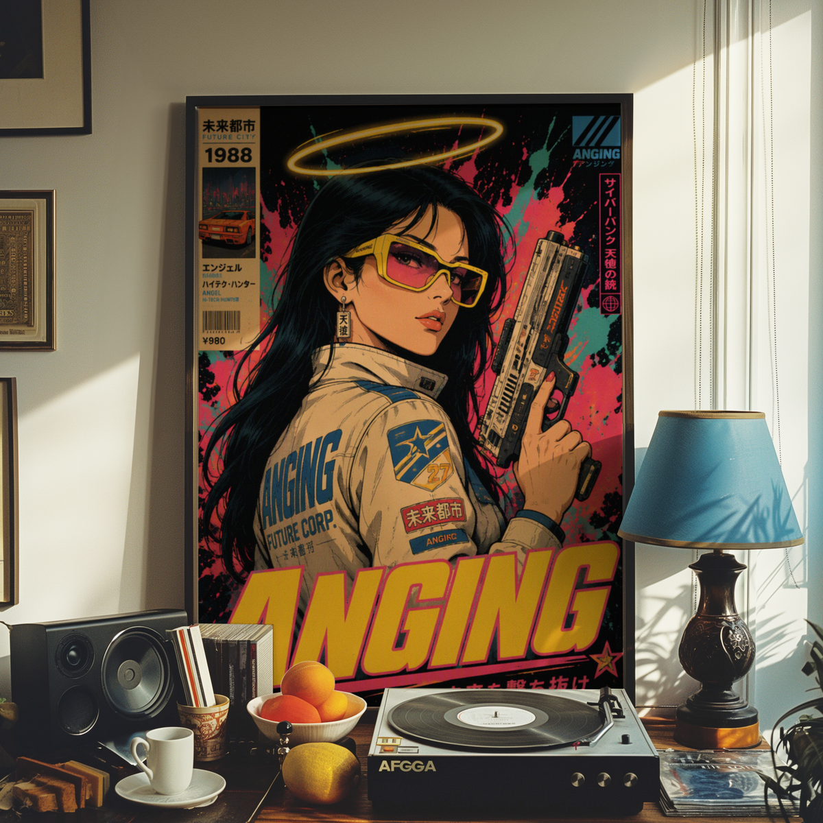 Affiche Cyberpunk Angel Protocol | Femme & Future City