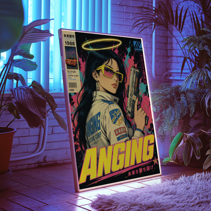 Affiche Cyberpunk Angel Protocol | Femme & Future City