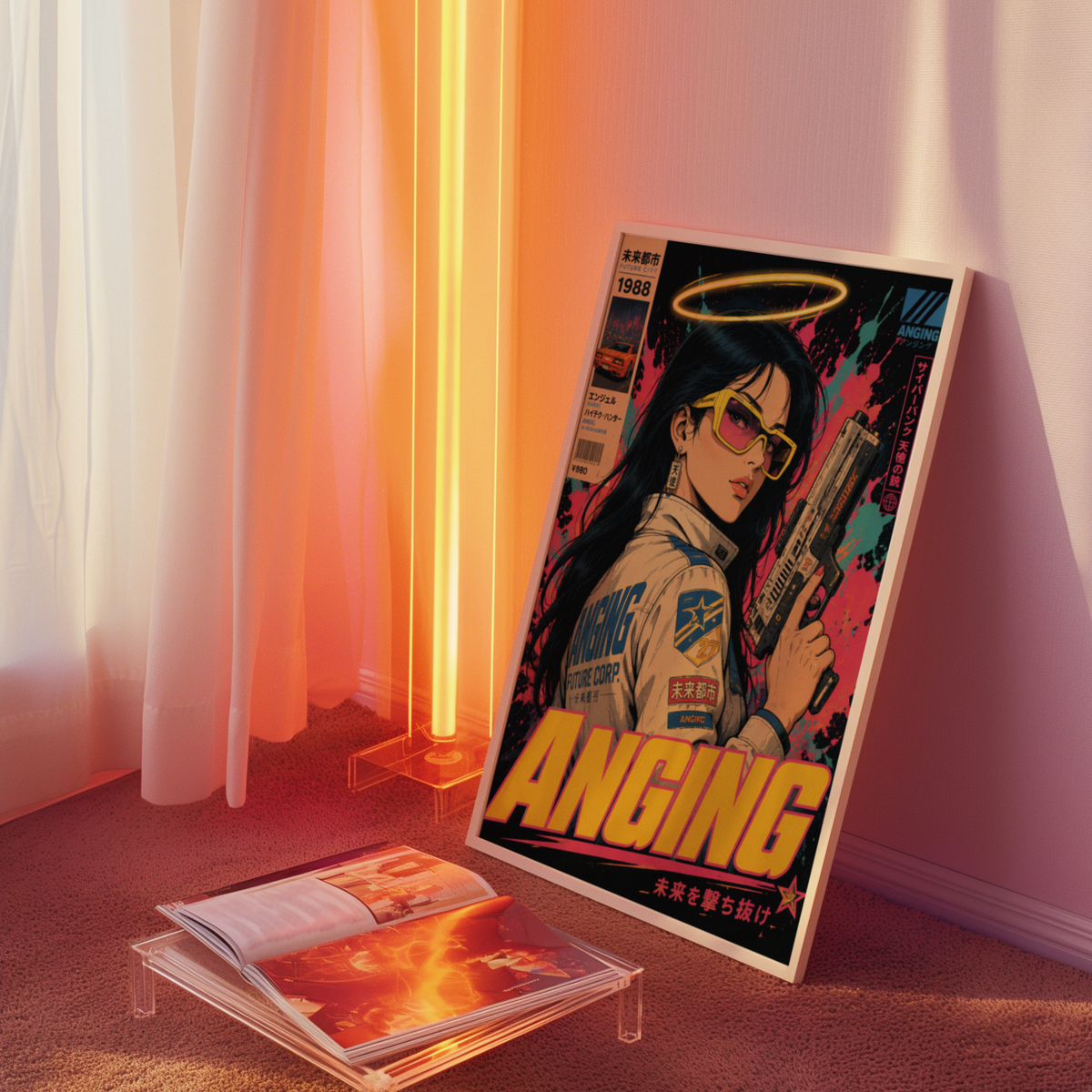Affiche Cyberpunk Angel Protocol | Femme & Future City