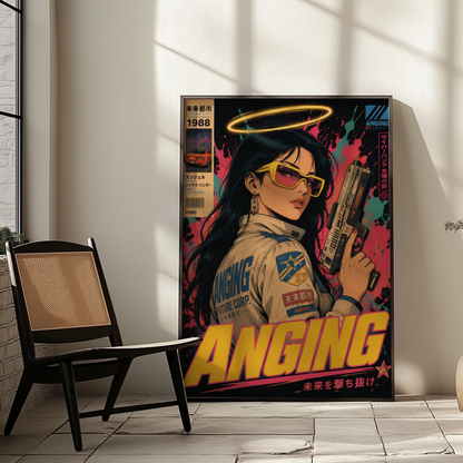 Affiche Cyberpunk Angel Protocol | Femme & Future City