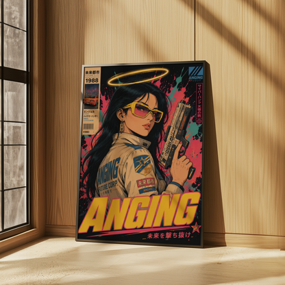 Affiche Cyberpunk Angel Protocol | Femme & Future City