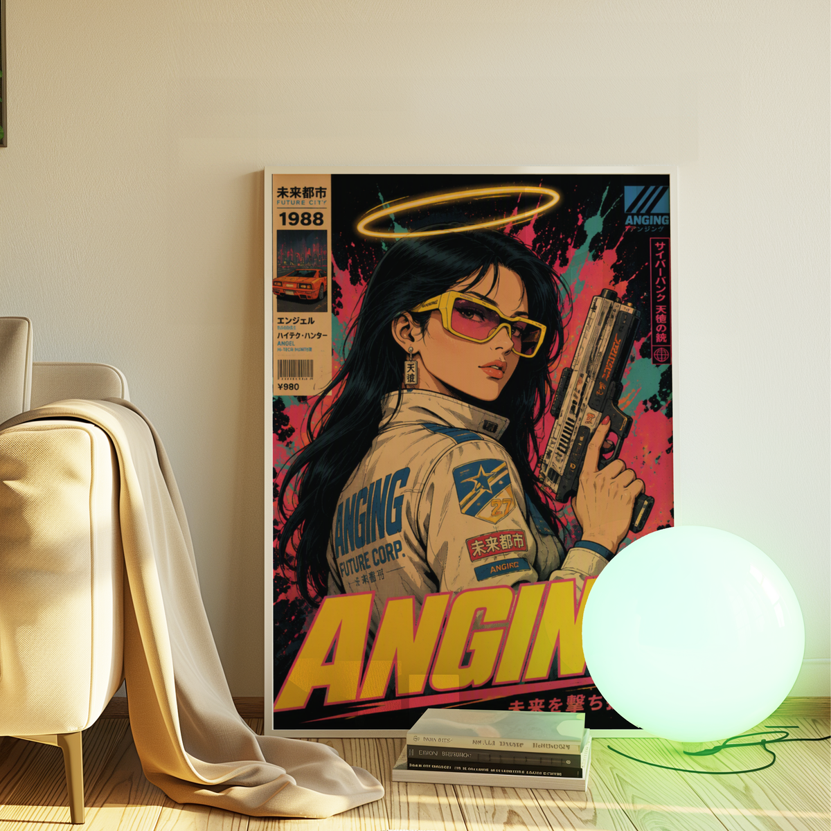 Affiche Cyberpunk Angel Protocol | Femme & Future City