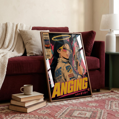 Affiche Cyberpunk Angel Protocol | Femme & Future City
