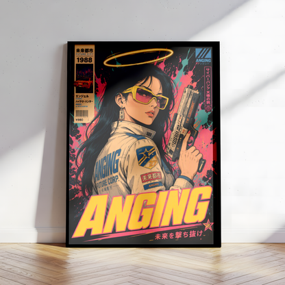 Affiche Cyberpunk Angel Protocol | Femme & Future City