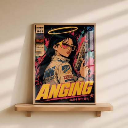 Affiche Cyberpunk Angel Protocol | Femme & Future City