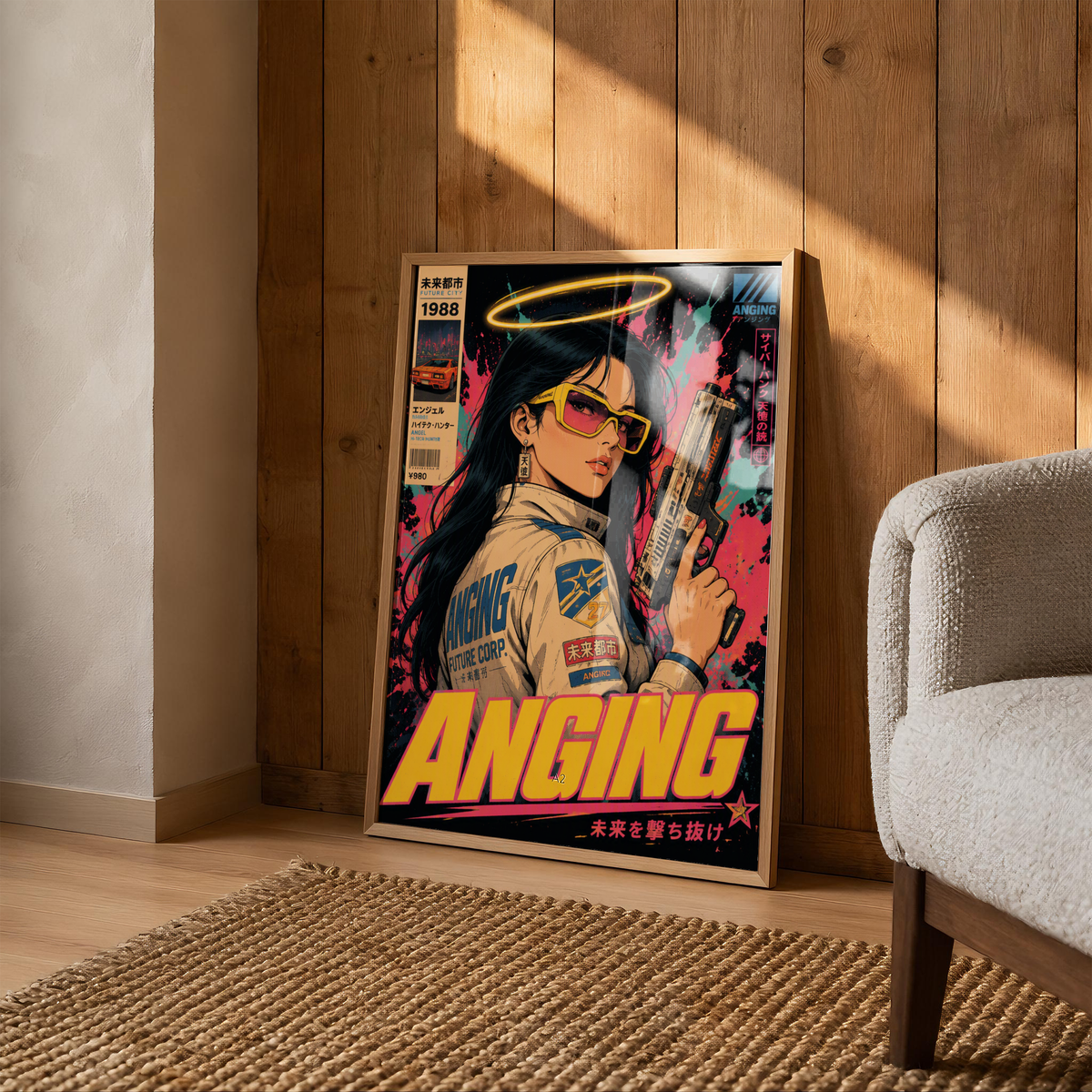 Affiche Cyberpunk Angel Protocol | Femme & Future City