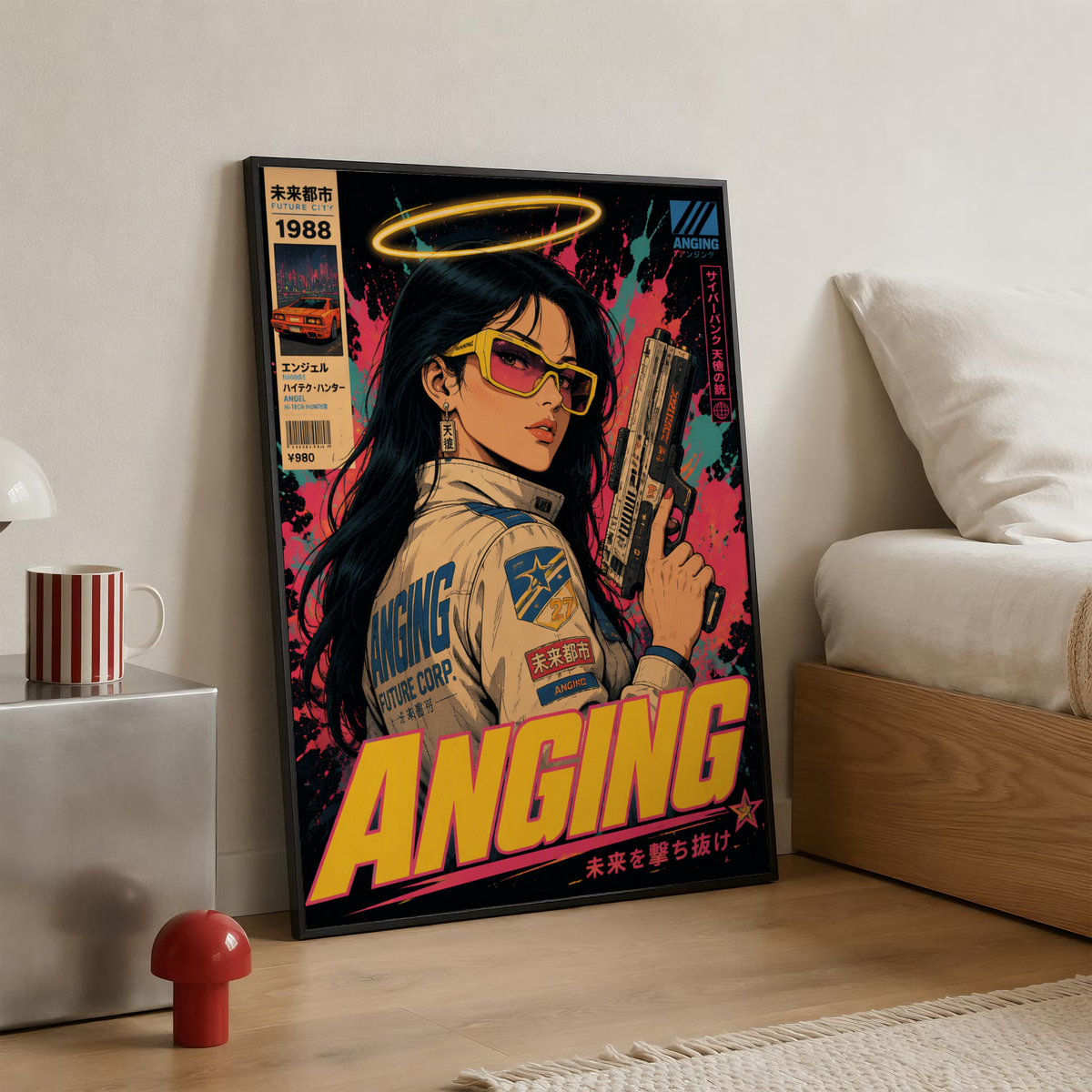 Affiche Cyberpunk Angel Protocol | Femme & Future City