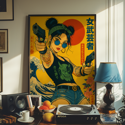Affiche Cyberpunk Rebel Wave | Femme Japonaise & Tokyo