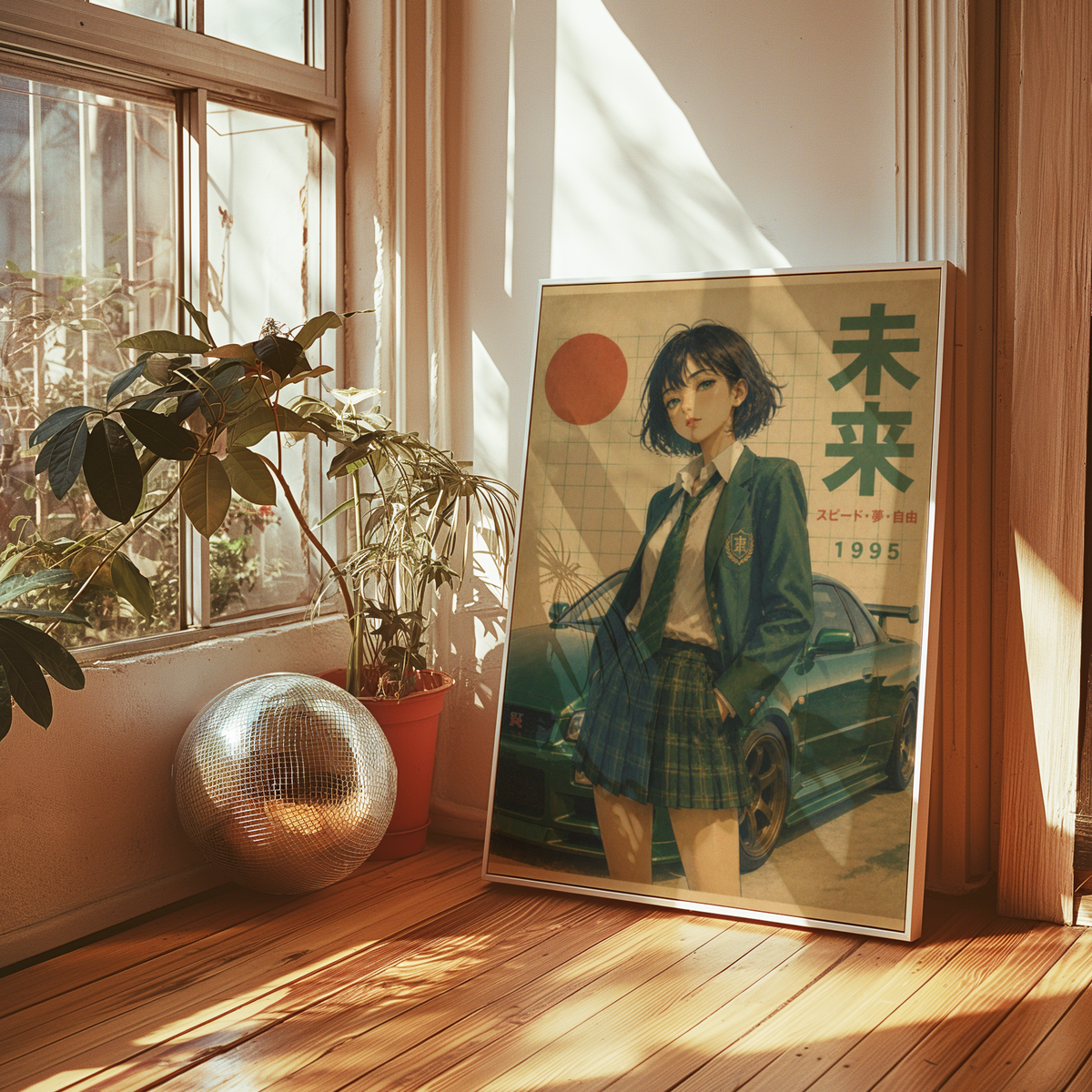 Affiche JDM Japonaise Rétro | Femme & Coupé Sportif