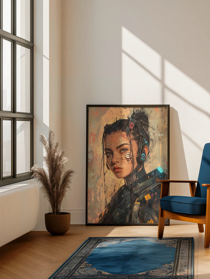 🌃 Affiche Cyber Girl #40 – Art Mural Cyberpunk Futuriste - Aura Studio Déco
