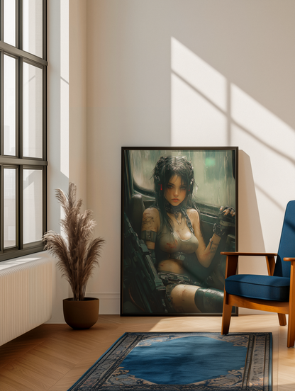🎮🌐Affiche Cyber Girl #35 – Art Mural Cyberpunk Futuriste - Aura Studio Déco
