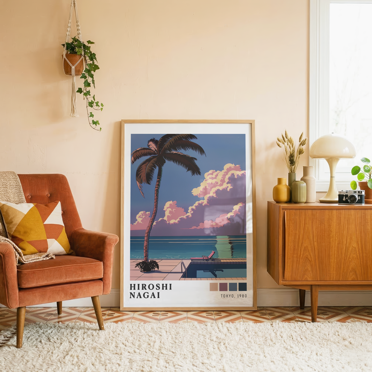 Affiche Hiroshi Nagai | Piscine, Palmier & Été Rétro