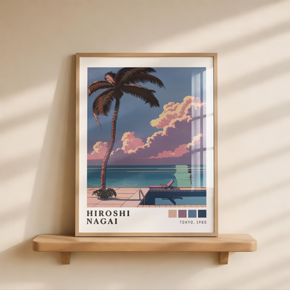 Affiche Hiroshi Nagai | Piscine, Palmier & Été Rétro