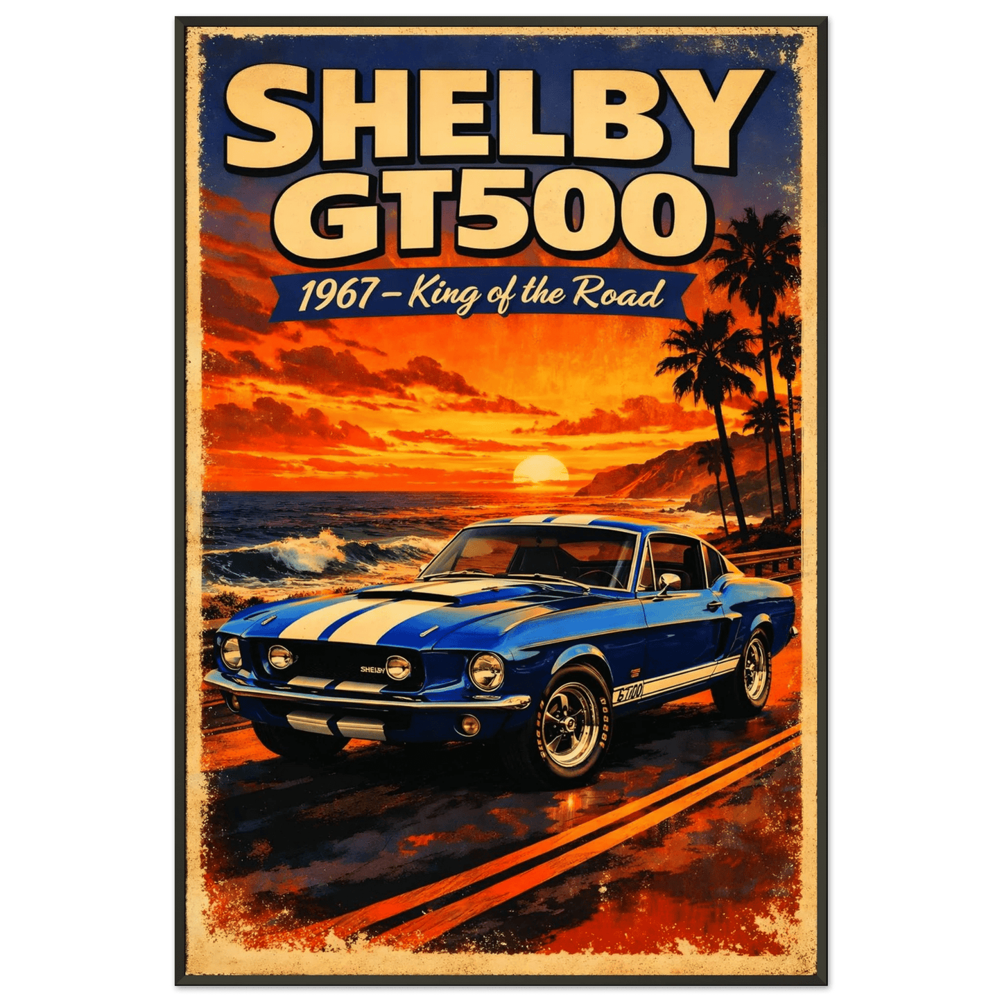 🏎️🏁Affiche Automobile Art' Road King Encadrée - Aura Studio Déco