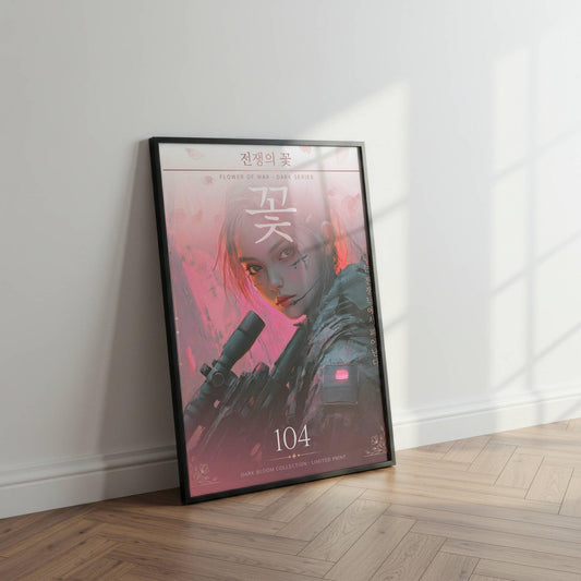 ☣️🧬 Série limitée Art Cyberpunk - Poster Cybergirl Flower of War - Aura Studio Déco