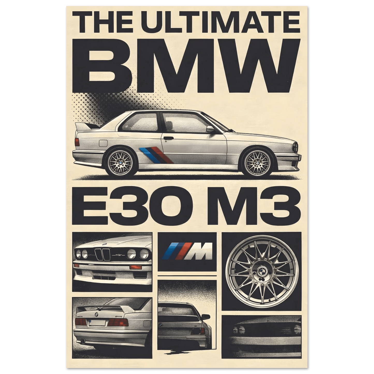 🏆🀣📺 Affiche Automobile Vintage Legend 90's Collage - Aura Studio Déco