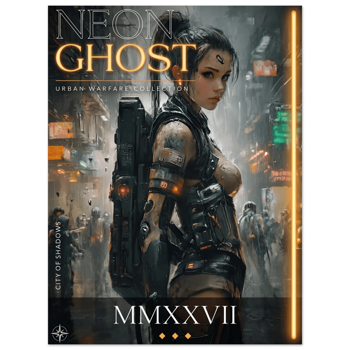 ☣️🧬 Série limitée Art Cyberpunk - Poster Cybergirl Neon Ghost - Aura Studio Déco