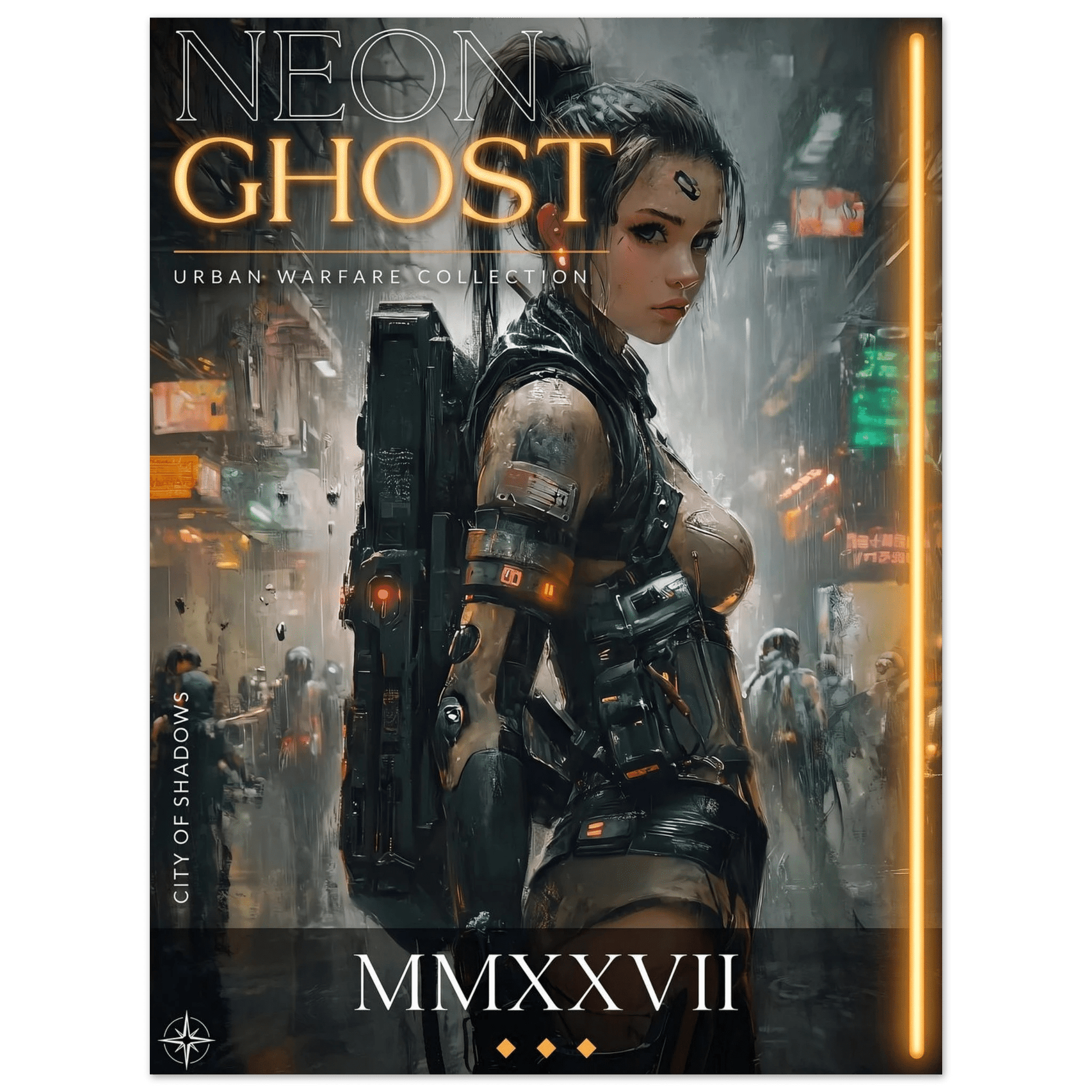 ☣️🧬 Série limitée Art Cyberpunk - Poster Cybergirl Neon Ghost - Aura Studio Déco