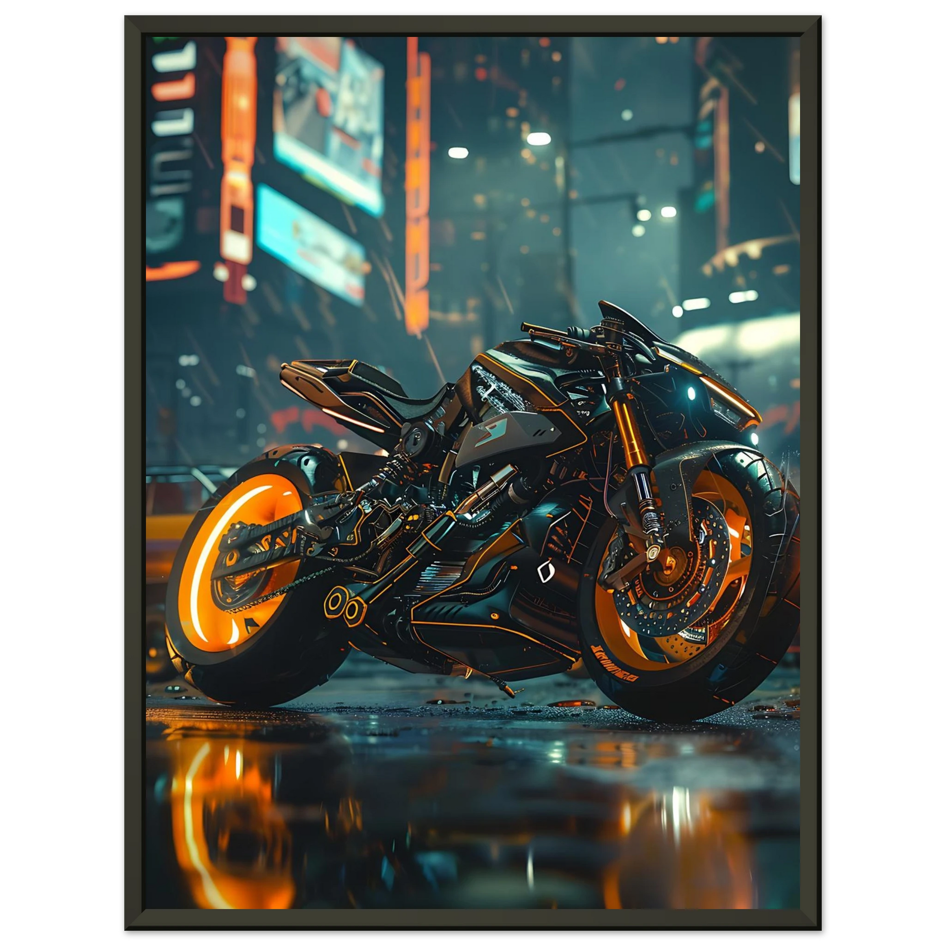 🏍️🏁🔧 Moto Cyberpunk Série futuriste #️⃣18  - (Affiche encadrée métal) - Aura Studio Déco