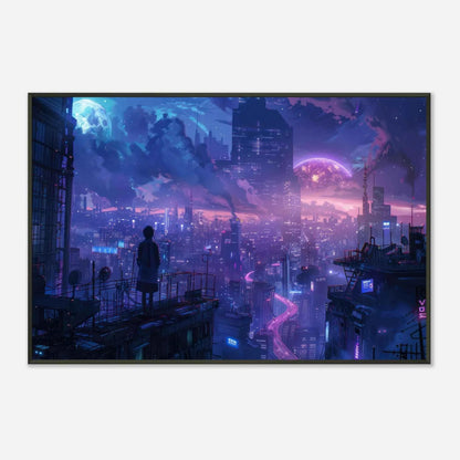 🐉🇯🇵✨ Affiche encadrée métal CLI-FI Anime Concept – Neon District - Aura Studio Déco