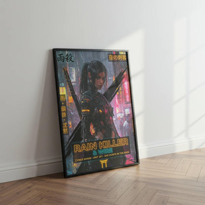 ☣️🧬 Série limitée Art Cyberpunk - Poster Cybergirl Rain Killer - Aura Studio Déco