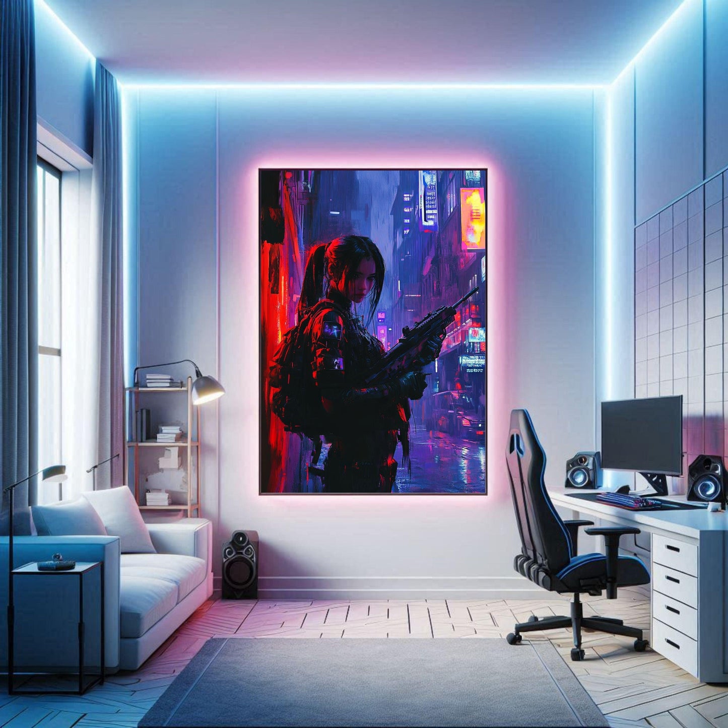 🌃🎮🌐🧬AFFICHE CYBERPUNK WAR GIRL ULTIMATE SERIE  13☢️ - Aura Studio Déco