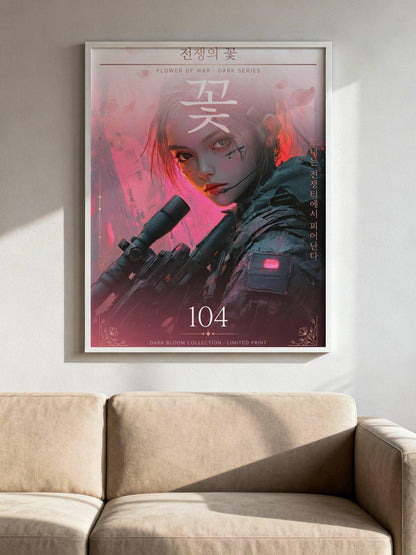 ☣️🧬 Série limitée Art Cyberpunk - Poster Cybergirl Flower of War - Aura Studio Déco