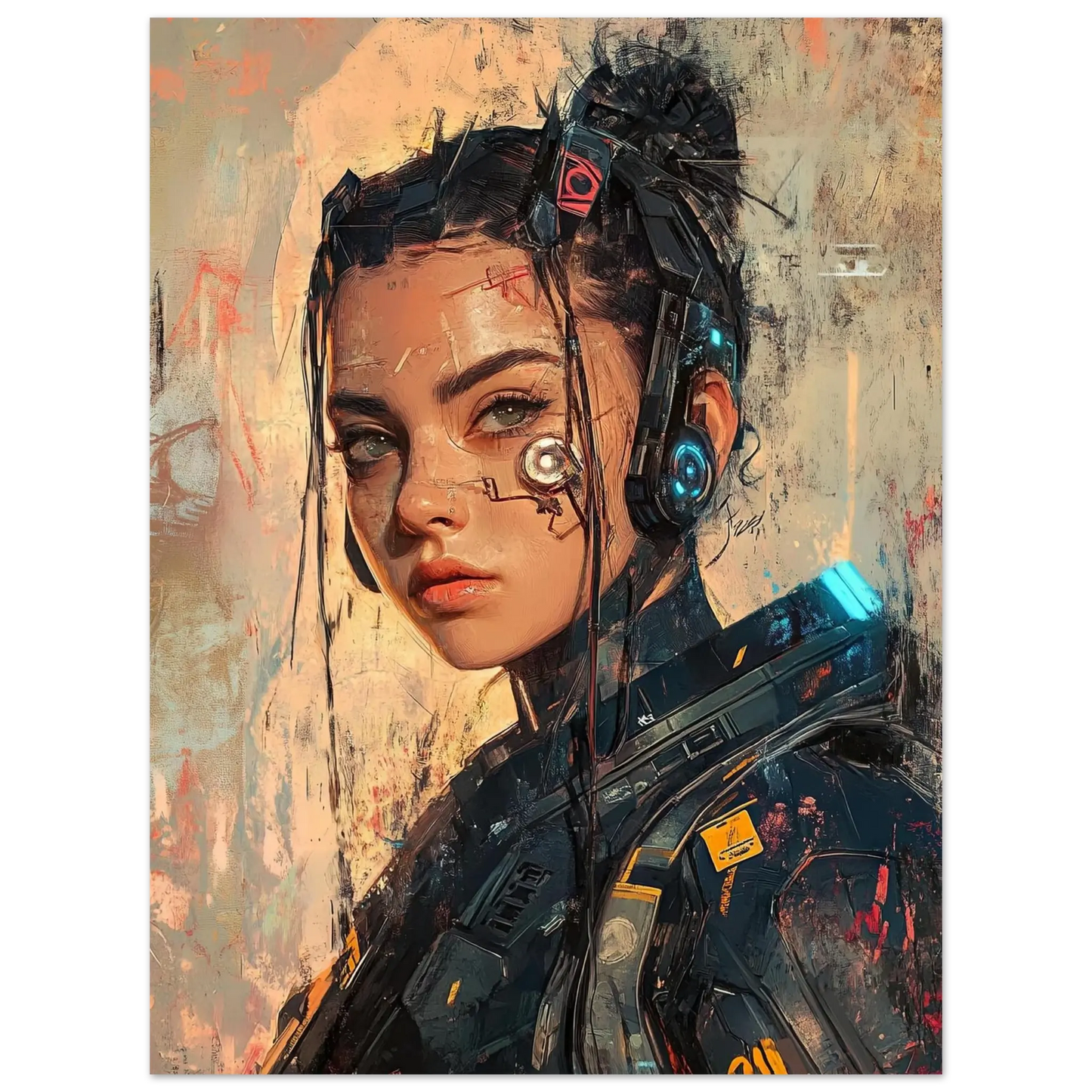 🌃 Affiche Cyber Girl #40 – Art Mural Cyberpunk Futuriste - Aura Studio Déco