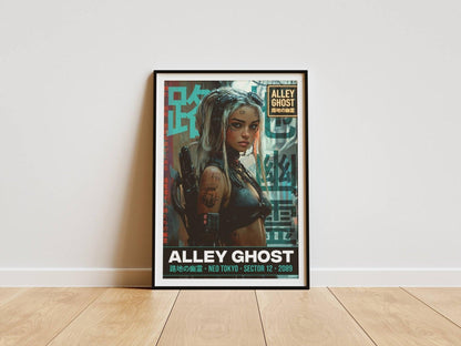 ☣️🧬 Série limitée Art Cyberpunk - Poster Cybergirl Alley Ghost - Aura Studio Déco