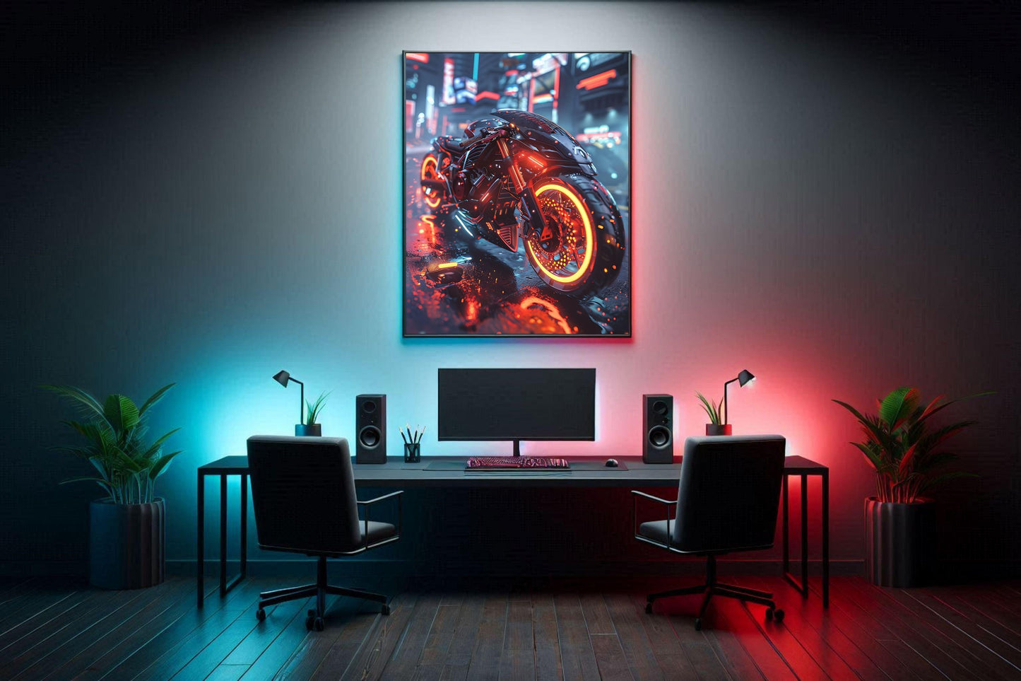 🏍️🏁🔧 Moto Cyberpunk Série futuriste #️⃣20  - (Affiche encadrée métal) - Aura Studio Déco