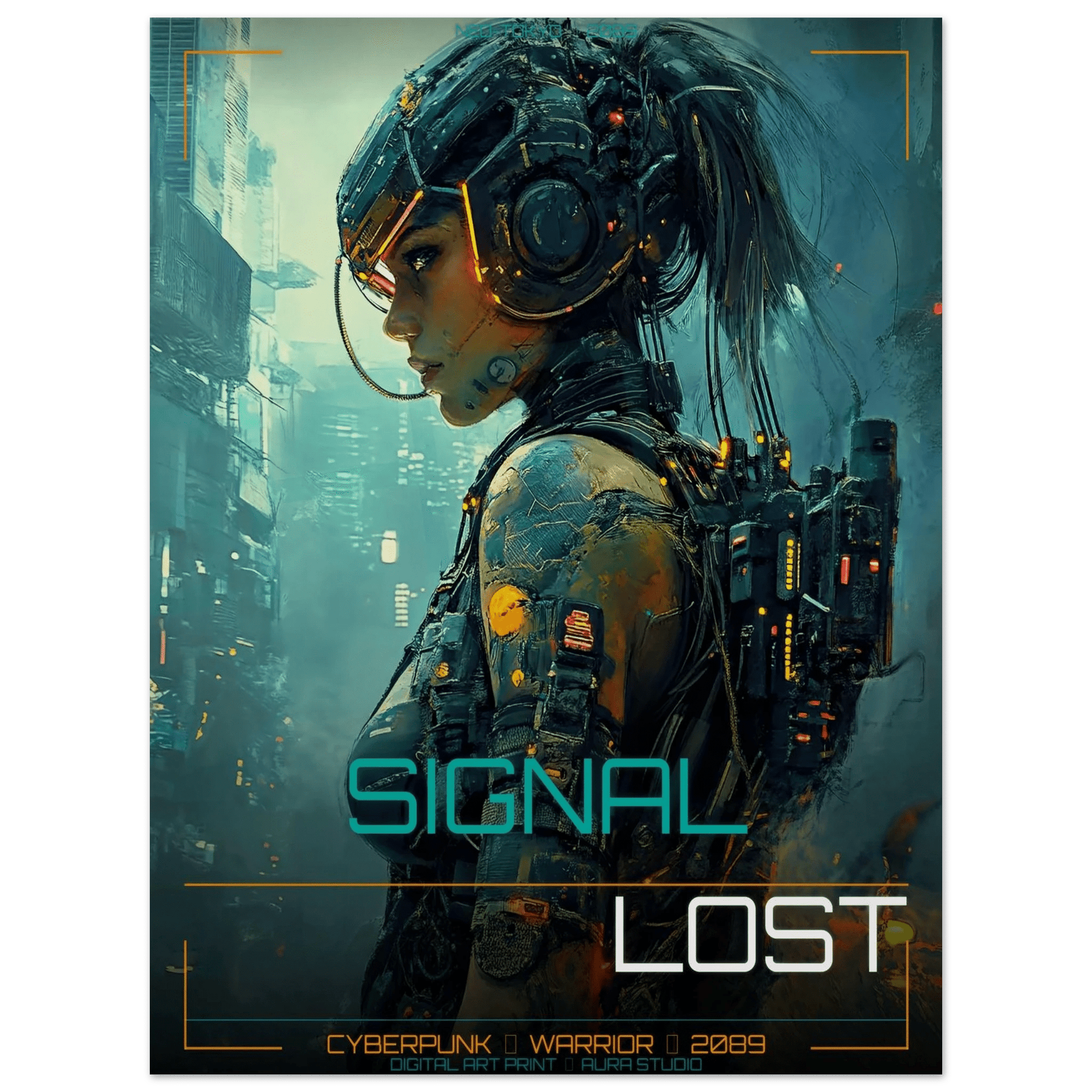 ☣️ Série limitée Art Cyberpunk - Poster Cybergirl Signal Lost - Aura Studio Déco