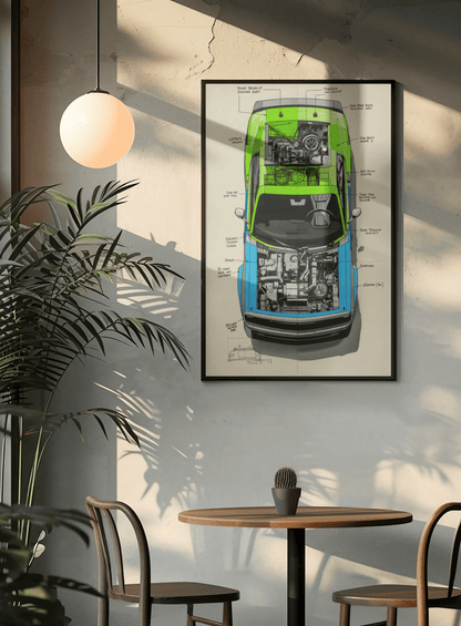 🏎️🏁Affiche Automobile Art' Plan Encadrée - Aura Studio Déco