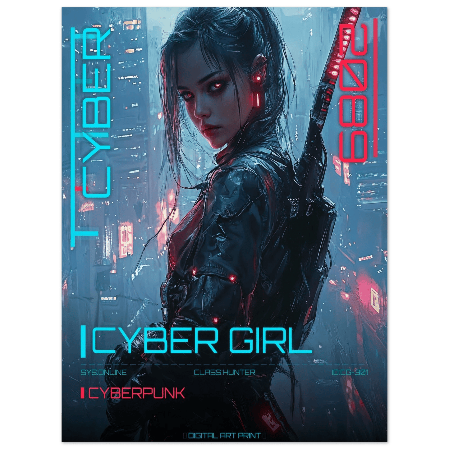 ☣️ Série limitée Art Cyberpunk - Poster Cybergirl Killer 2089 - Aura Studio Déco