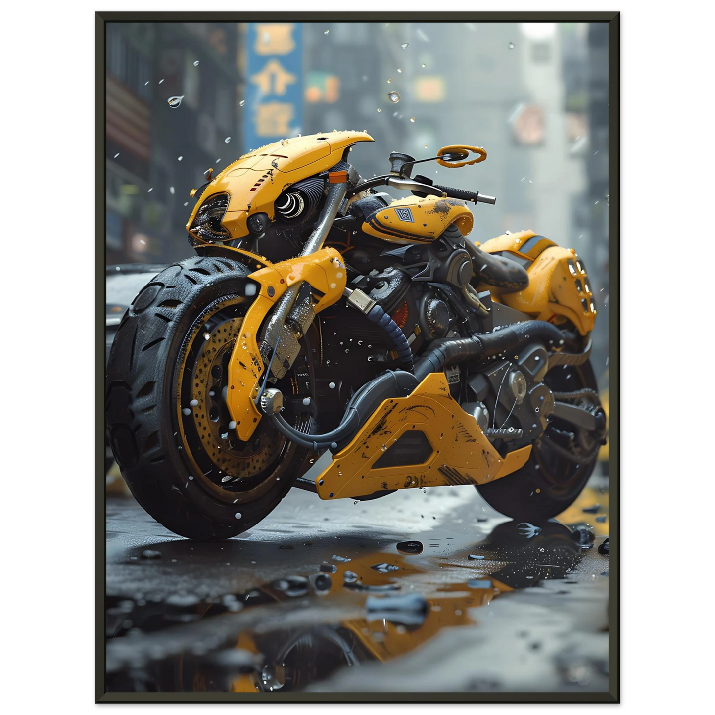 🏍️🏁🔧 Moto Cyberpunk Série futuriste #️⃣12  - (Affiche encadrée métal) - Aura Studio Déco