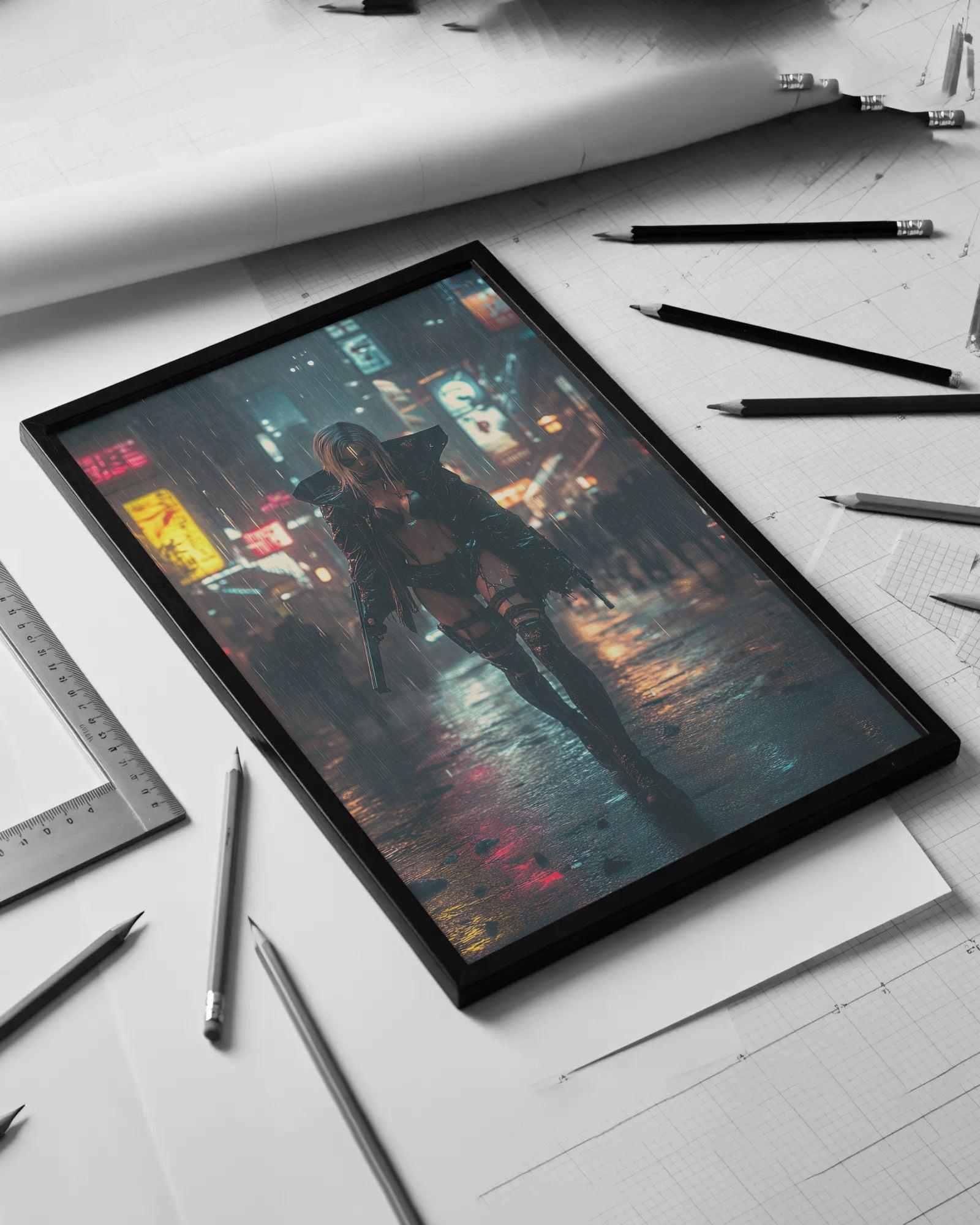 🌃Affiche Murale CYBERPUNK WAR GIRL 8☢️ - Aura Studio Déco