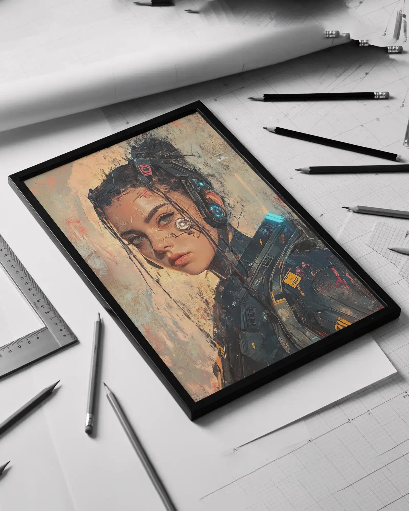 🌃 Affiche Cyber Girl #40 – Art Mural Cyberpunk Futuriste - Aura Studio Déco