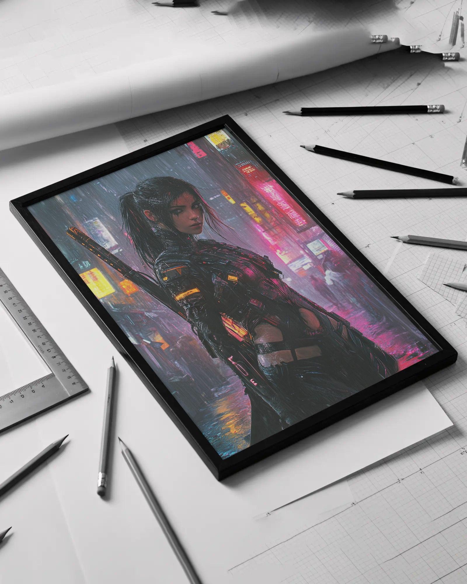 🧬Affiche Cyber Girl #38 – Art Mural Cyberpunk Futuriste - Aura Studio Déco