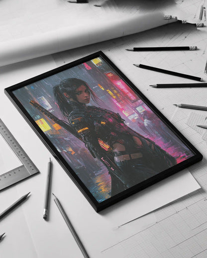 🧬Affiche Cyber Girl #38 – Art Mural Cyberpunk Futuriste - Aura Studio Déco