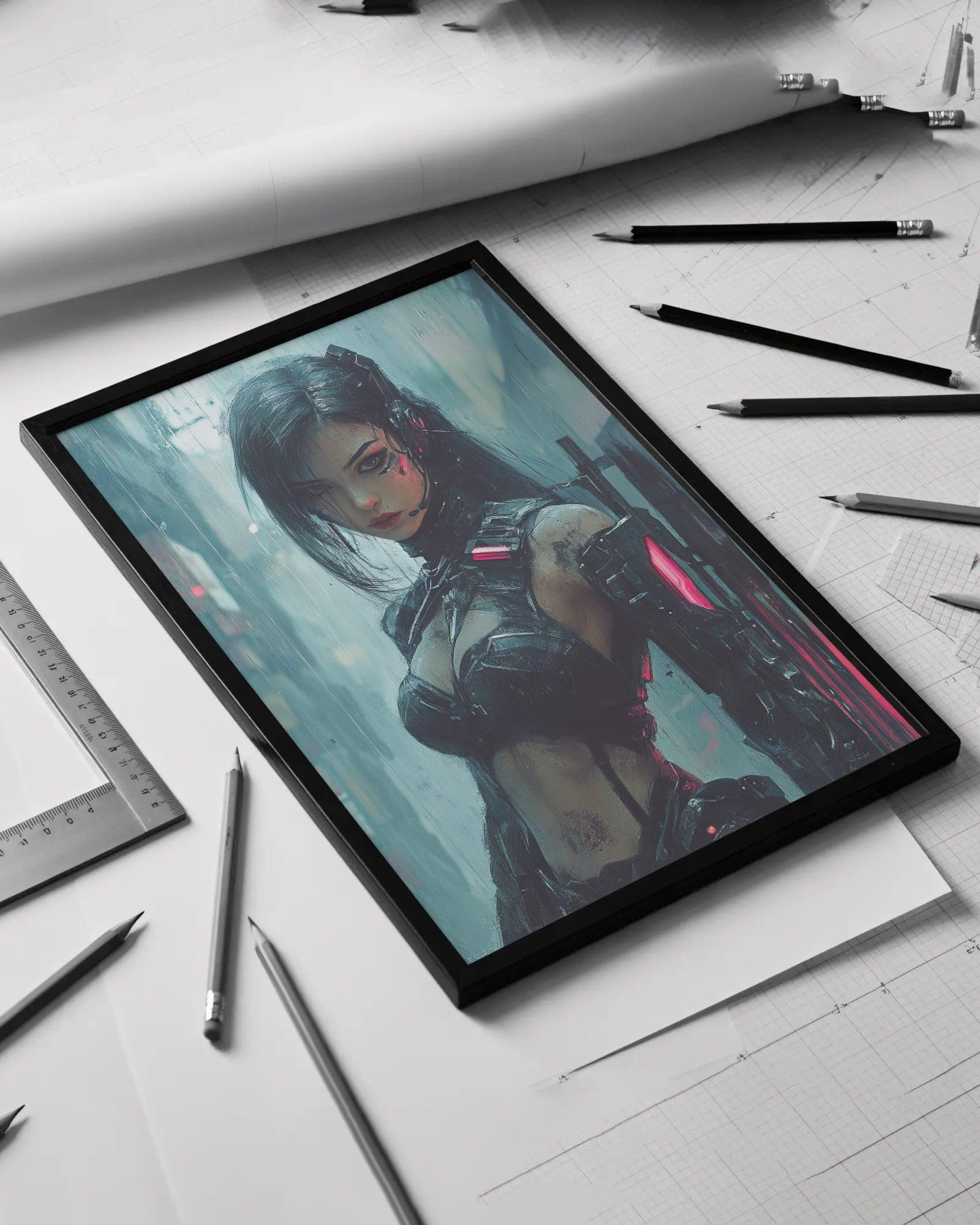 🎮Affiche Cyber Girl #36 – Art Mural Cyberpunk - Aura Studio Déco