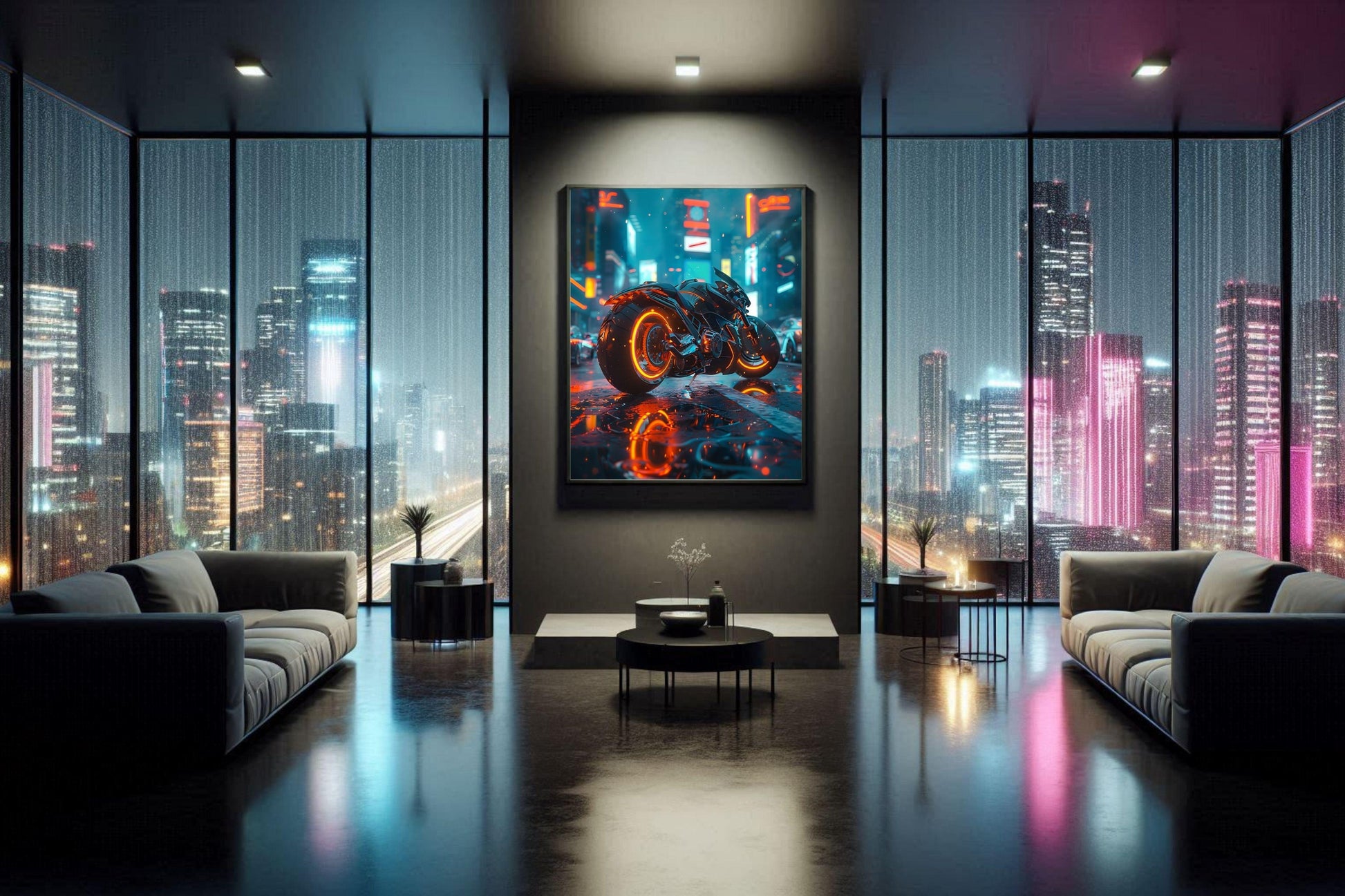 🏍️🏁🔧 Moto Cyberpunk Série futuriste #️⃣4  - (Affiche encadrée métal) - Aura Studio Déco