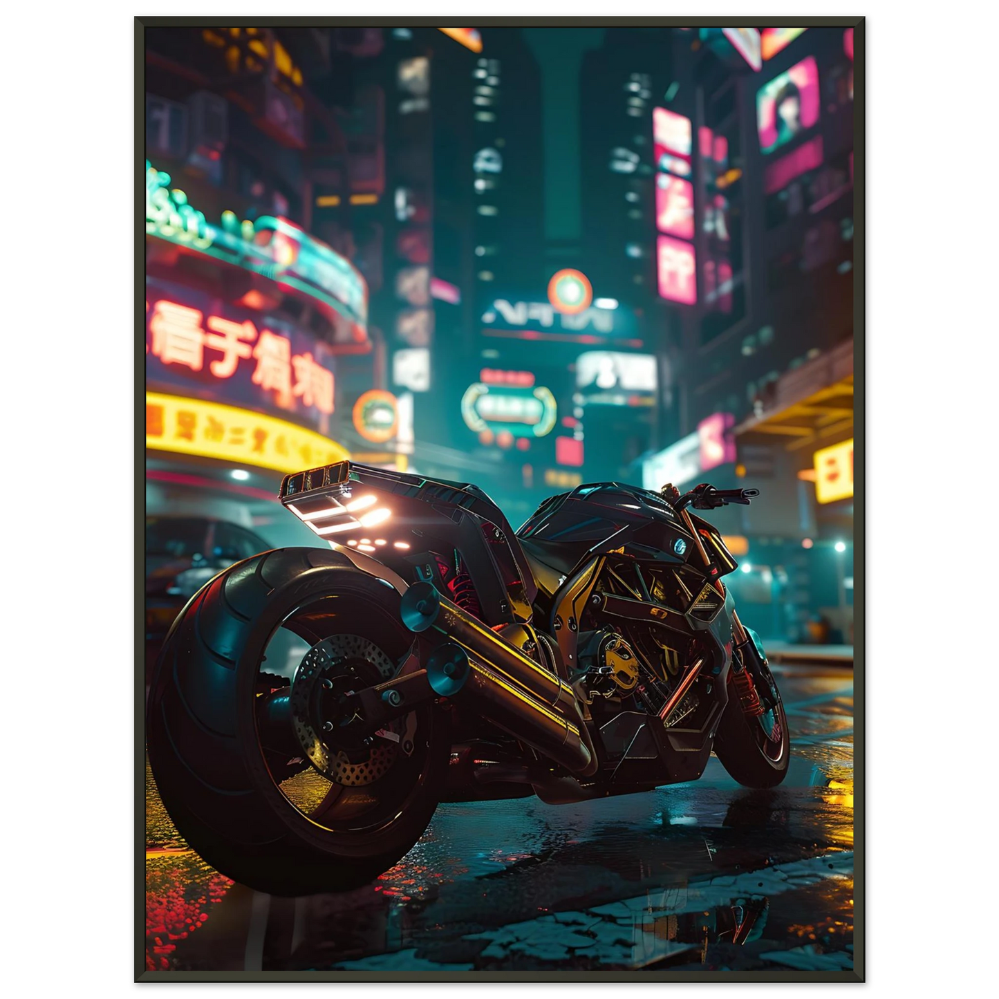 🏍️🏁🔧 Moto Cyberpunk Série futuriste #️⃣11  - (Affiche encadrée métal) - Aura Studio Déco