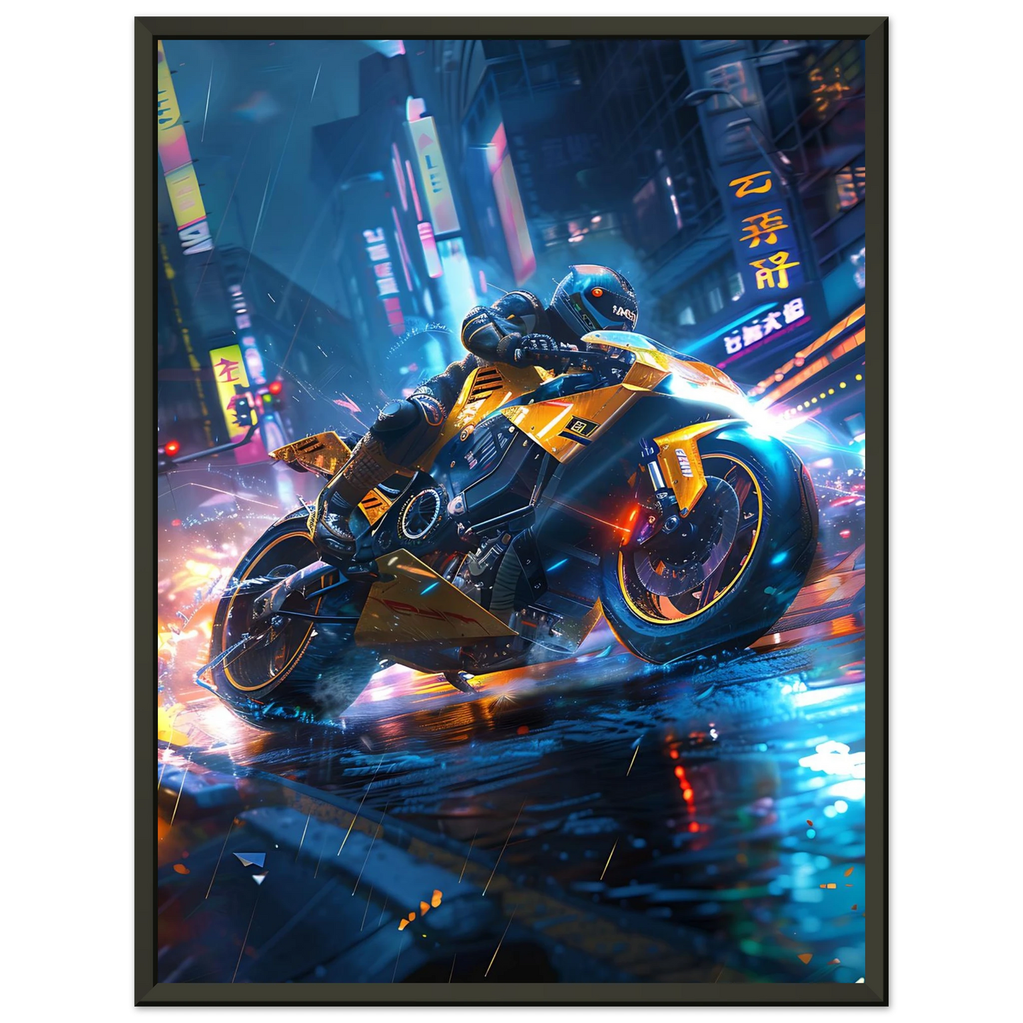 🏍️🏁🔧 Moto Cyberpunk Série futuriste #️⃣6  - (Affiche encadrée métal) - Aura Studio Déco