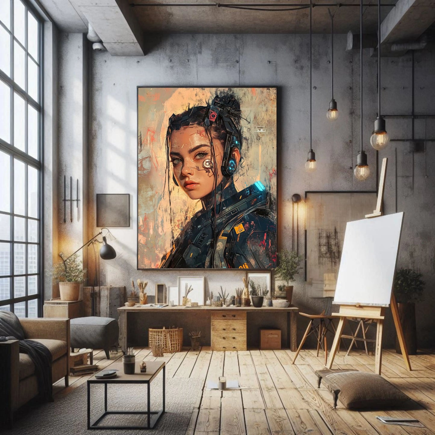 🌃 Affiche Cyber Girl #40 – Art Mural Cyberpunk Futuriste - Aura Studio Déco