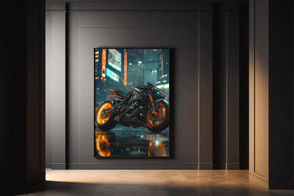 🏍️🏁🔧 Moto Cyberpunk Série futuriste #️⃣18  - (Affiche encadrée métal) - Aura Studio Déco